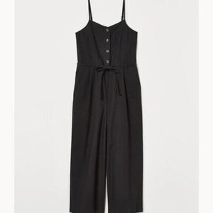 H&M Black Cotton Wide Leg Jumpsuit Pockets Sleeveless LG